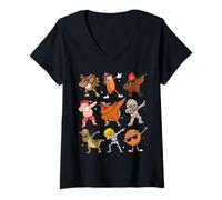 Femme Dabbing Turquie Père Noël pèlerin Thanksgiving Dab drôle T-Shirt avec Col en V