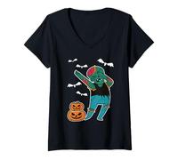 Femme Dabbing Zombie Brain, Pose de Danse Amusante et effrayante pour Halloween T-Shirt avec Col en V