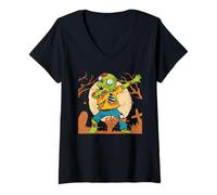 Femme Dabbing Zombie Brain, Pose de Danse Amusante et effrayante pour Halloween T-Shirt avec Col en V
