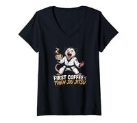 Femme d'abord Un Café, Puis du Jiu-Jitsu : Café Et Jiu-Jitsu T-Shirt avec Col en V