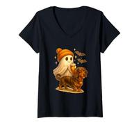 Femme Dachshund Halloween Ghost Walking Dachshund Dog T-Shirt avec Col en V