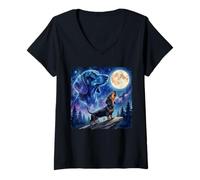 Femme Dachshund Howling at The Moon Night Sky Dog Art T-Shirt avec Col en V