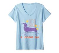 Femme Dachshund It's Been A Looong Day Stars T-Shirt avec Col en V