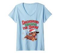 Femme Dachshund Through The Snow Humour Chien Wiener de Noël Humoristique T-Shirt avec Col en V