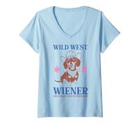 Femme Dachshund Wild West Wiener Longest Dog Range T-Shirt avec Col en V