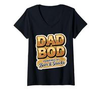 Femme Dad Bod Powered By Beer And Snacks Blague amusante pour la fête des pères T-Shirt avec Col en V