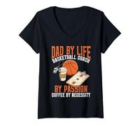 Femme Dad by Life Design Basketball Coach par Passion Coffee Lover T-Shirt avec Col en V
