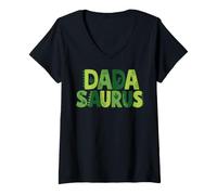 Femme Dada Saurus Dad Dinosaur Three Rex Birthday Boy Girl Graphic T-Shirt avec Col en V