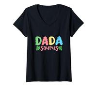Femme Dada Saurus Kids Dinosaure Fête d'anniversaire assortie T-Shirt avec Col en V
