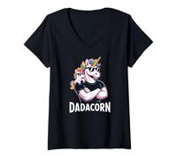 Femme Dadacorn Cool Unicorn Dad and Kid Sunglasses T-Shirt avec Col en V