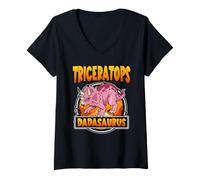 Femme Dadasaurus Triceratops Dinosaur Dad Dinosaurs Lover Fathers T-Shirt avec Col en V