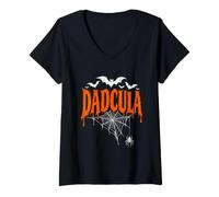 Femme Dadcula Funny Dad Halloween Vampire Spooky Father Costume T-Shirt avec Col en V