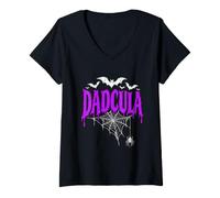 Femme Dadcula Funny Dad Halloween Vampire Spooky Father Costume T-Shirt avec Col en V