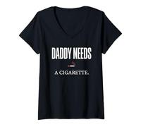 Femme Daddy Needs A Cigarette Funny T-Shirt avec Col en V