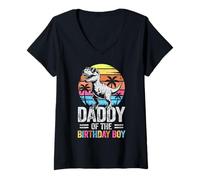 Femme Daddy of The Birthday Party Outfit Dinosaure Dad T-Shirt avec Col en V