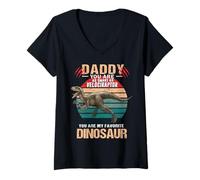 Femme Daddy You are As Smart As Velociraptor Dinosaur Fathers Day T-Shirt avec Col en V