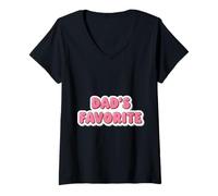 Femme Dad's Favorite Funny Christmas Gag Child Father Blank T-Shirt avec Col en V