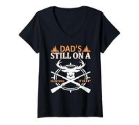 Femme Dad's Still on A Hunting Trip Hunter Life Adventure Nature T-Shirt avec Col en V