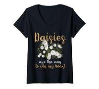 Femme Daisy are The Way to Win My Heart Daisy T-Shirt avec Col en V