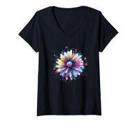 Femme Daisy, Art, Couleur, Fleurs, Amour, Mignon, Mode, Fleurs T-Shirt avec Col en V