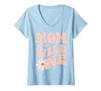 Femme Daisy Birthday Mom Wild One Boho Daisy 1er Anniversaire Assorti T-Shirt avec Col en V