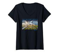 Femme Dallas Fort Worth Texas Skyline Art DFW Paysage Urbain Funkytown T-Shirt avec Col en V
