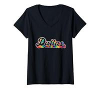 Femme Dallas Tie Dye Vintage Inspired 60s 70s Throwback Retro Vibe T-Shirt avec Col en V