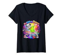 Femme Dalmatien drôle Chien Dabbing Danse Hip-hop Rap Party T-Shirt avec Col en V