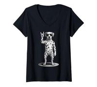 Femme Dalmatien Rock Music Retro Vintage Dog Lover T-Shirt avec Col en V