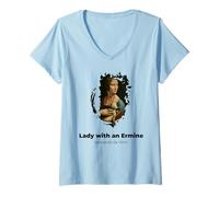 Femme Dame avec Un Hermine Grunge T-Shirt avec Col en V