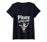 Femme Dame Pirate Squelette Squelette Halloween déjeuner école T-Shirt avec Col en V
