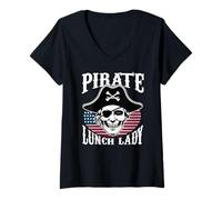 Femme Dame Pirate Squelette Squelette Halloween déjeuner école T-Shirt avec Col en V