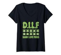 Femme Damn I Love Frogs D.I.L.F T-Shirt avec Col en V