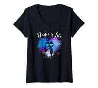 Femme Dance is Life Ballet Dancing Citation Ballerine Dancer Graphic T-Shirt avec Col en V