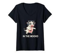 Femme Dancing Cow Music DJ in The Moohd T-Shirt avec Col en V