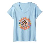 Femme Dancing Queen Retro Bridesmaids 70's Disco Bachelorette T-Shirt avec Col en V