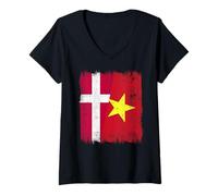 Femme Danemark Demi-Drapeau Vietnam Histoire du Vietnam T-Shirt avec Col en V