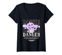 Femme Danger Jack-O-Lantern Gourde rétro pour Halloween T-Shirt avec Col en V