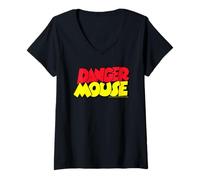Femme Danger Mouse Logo rétro années 80 T-Shirt avec Col en V