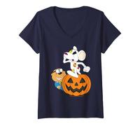 Femme Danger Mouse & Penfold Citrouille d'halloween T-Shirt avec Col en V