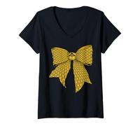 Femme Danger Zone Ruban d'avertissement Motif Fille Coquette Bow T-Shirt avec Col en V