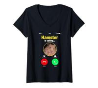 Femme Dank Meme Hamster Caméra Frontale Appel de Hamster T-Shirt avec Col en V