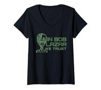 Femme dans Bob Lazar, Nous Faisons Confiance à Shirt Area 51 Conspiracy Alien UFO T-Shirt avec Col en V
