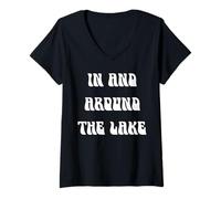 Femme dans et Autour du lac T-Shirt avec Col en V