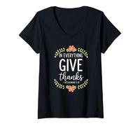 Femme dans Everything Give Thanksgiving - Thanksgiving Christian T-Shirt avec Col en V