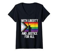 Femme dans Le Cadre du Mois de la liberté et de la Justice pour Tous, la fierté LGBTQ, Trans et Gay T-Shirt avec Col en V