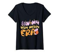 Femme dans ma très Joyeuse époque - Cute Groovy Xmas T-Shirt avec Col en V