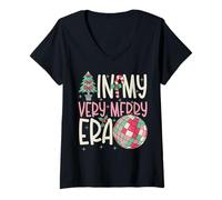 Femme dans ma très Joyeuse époque - Cute Groovy Xmas T-Shirt avec Col en V