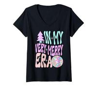 Femme dans ma très Joyeuse époque - Cute Groovy Xmas T-Shirt avec Col en V
