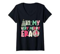 Femme dans ma très Joyeuse époque - Cute Groovy Xmas T-Shirt avec Col en V